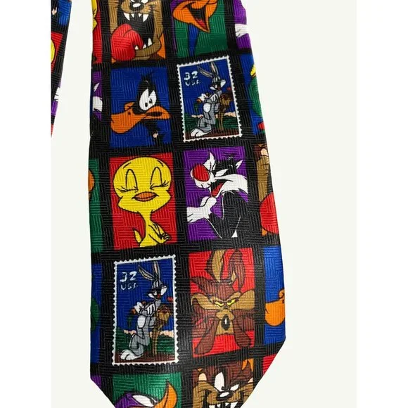 Looney Tunes Postage Stamp Collection Men's Necktie Tweety Bird Roadrunner - Picture 2 of 9
